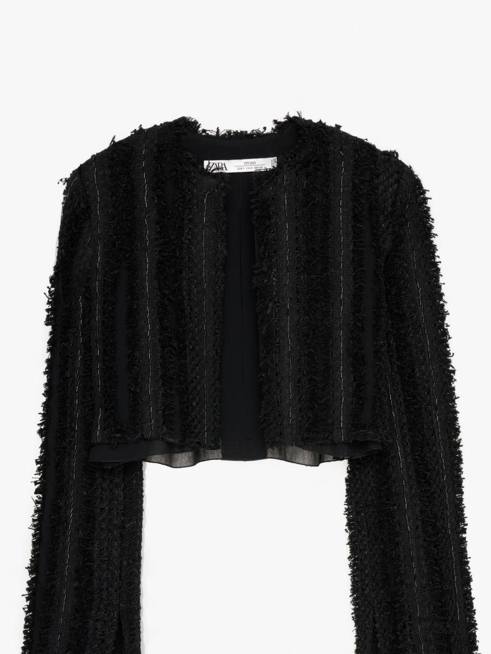 ZARA Black Textured Cropped Open-Front Cardigan